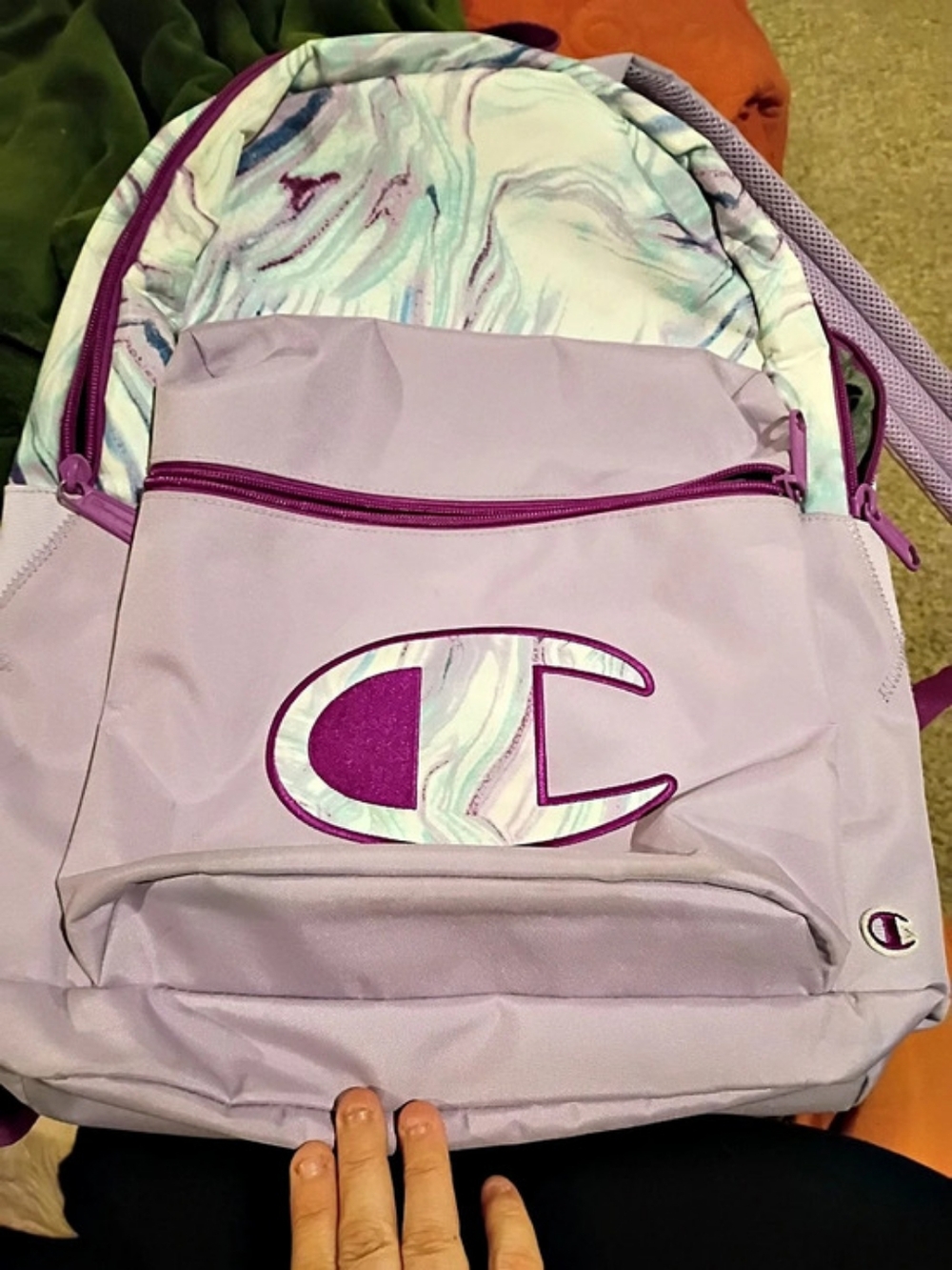 Champion Purple & White Abstract Backpack